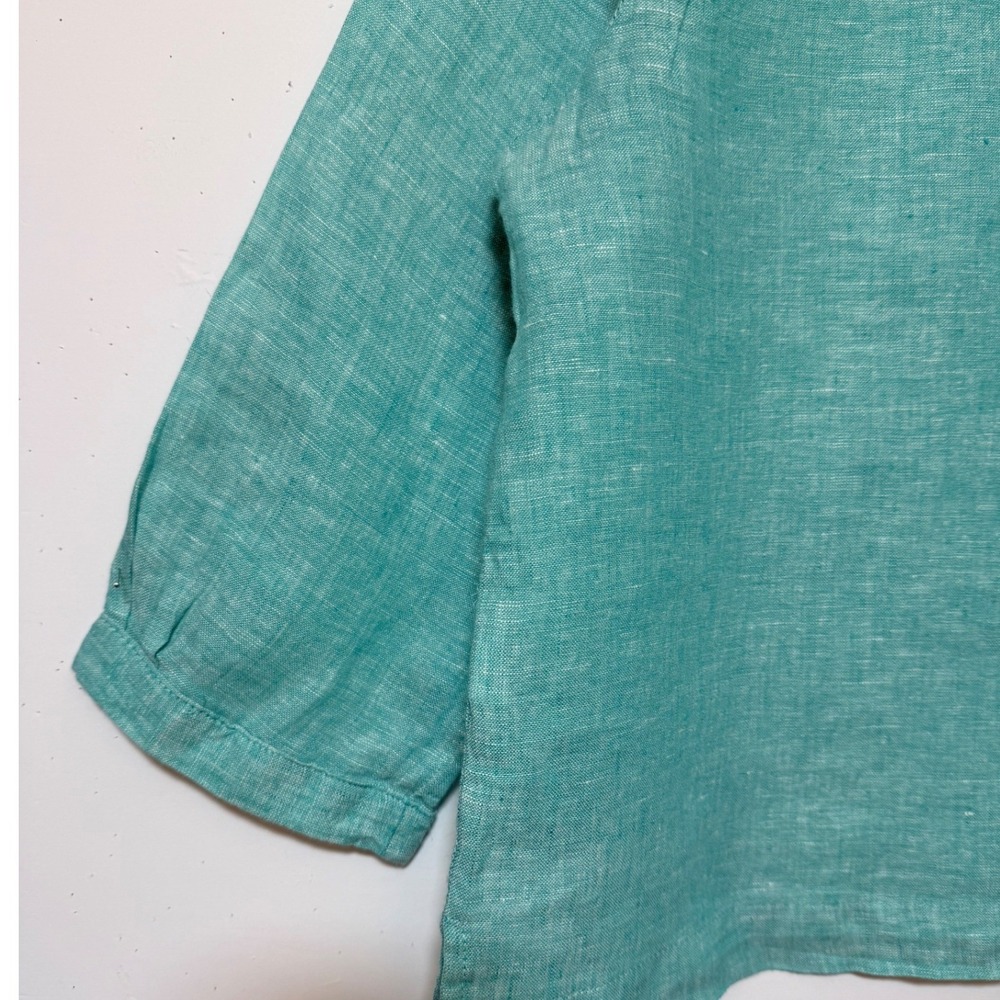 Martha Stewart 100% Linen Top Teal Women M Lagenlook Summer Vacation Resort - Picture 6 of 9